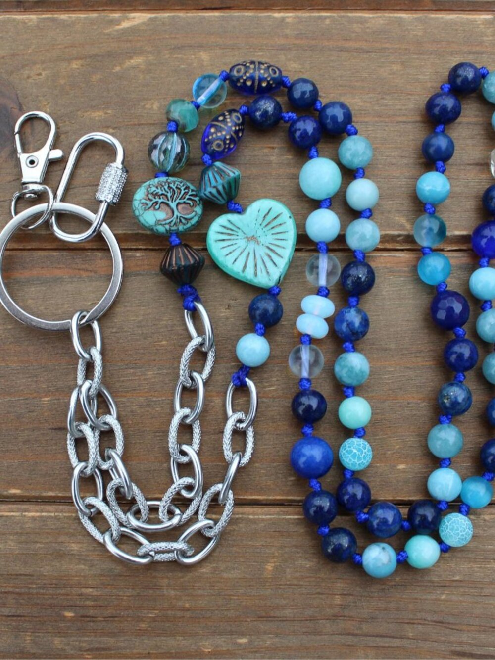 Long Blue Gemstone Lanyard, ID Badge Holder, Gift for the Professional